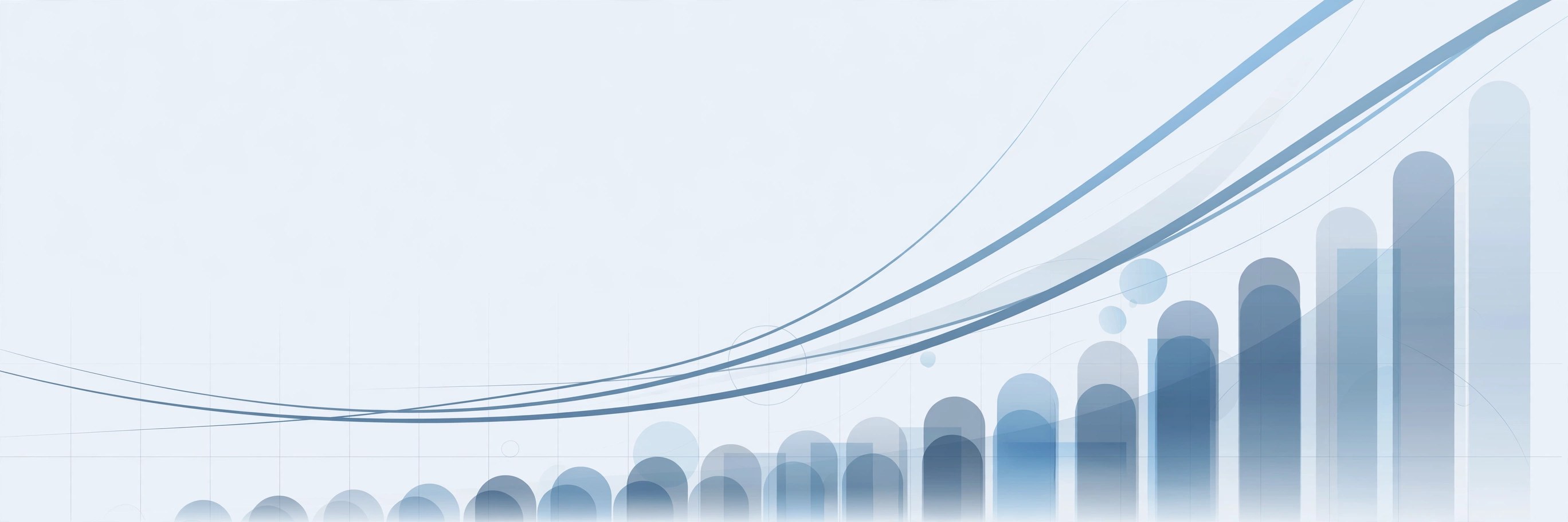 Abstract illustration of compounding growth curves and rising bar charts
